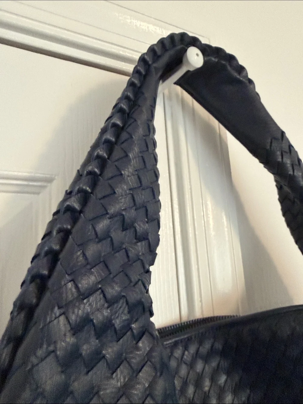 Classic Navy Woven Hobo Shoulder Bag- 100% Leather